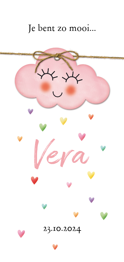Op een roze wolk met regen van hartjes geboorte - Geboortekaartjes Geboortekaartjes - Op een roze wolk met regen van hartjes geboorte
