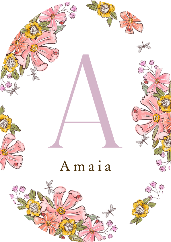 Origineel geboortekaartje initiaal floral kleurrijk libelle - Geboortekaartjes Geboortekaartjes - Origineel geboortekaartje initiaal floral kleurrijk libelle