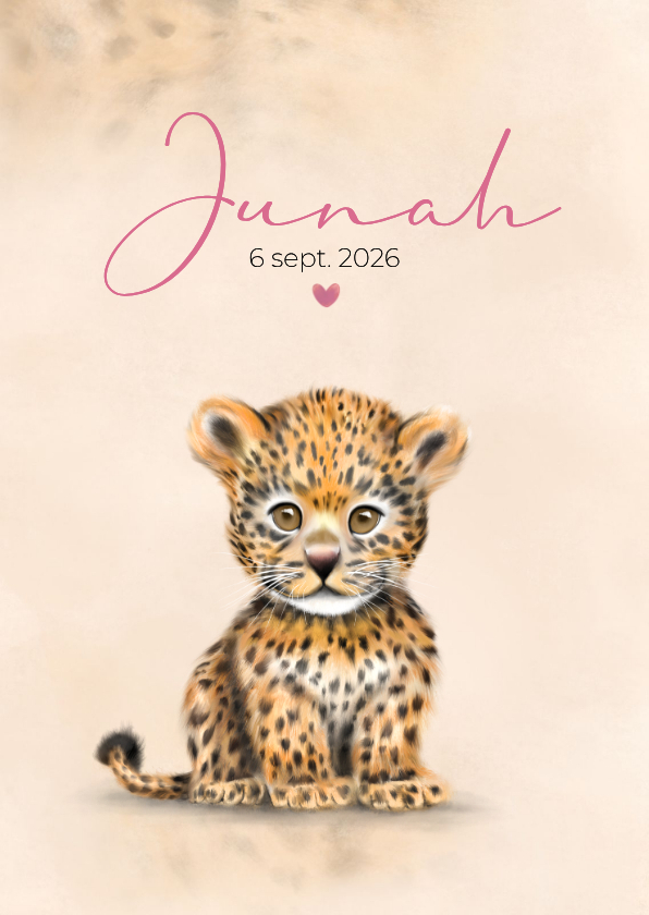 Geboortekaartje panter welpje met hartjes - Geboortekaartjes Geboortekaartjes - Geboortekaartje panter welpje met hartjes