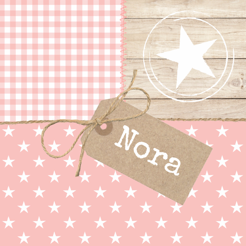 Pastel Hout Sterren Nora - Geboortekaartjes Geboortekaartjes - Pastel Hout Sterren Nora
