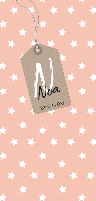 Roze geboortekaartje met witte sterretjes en label - Geboortekaartjes Geboortekaartjes - Roze geboortekaartje met witte sterretjes en label