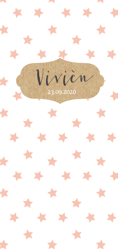 Roze sterren kraft labeltje - Geboortekaartjes Geboortekaartjes - Roze sterren kraft labeltje