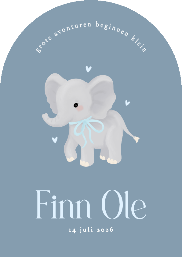 Geboortekaartjes - Schattig blauw geboortekaartje boog met olifantje jongen