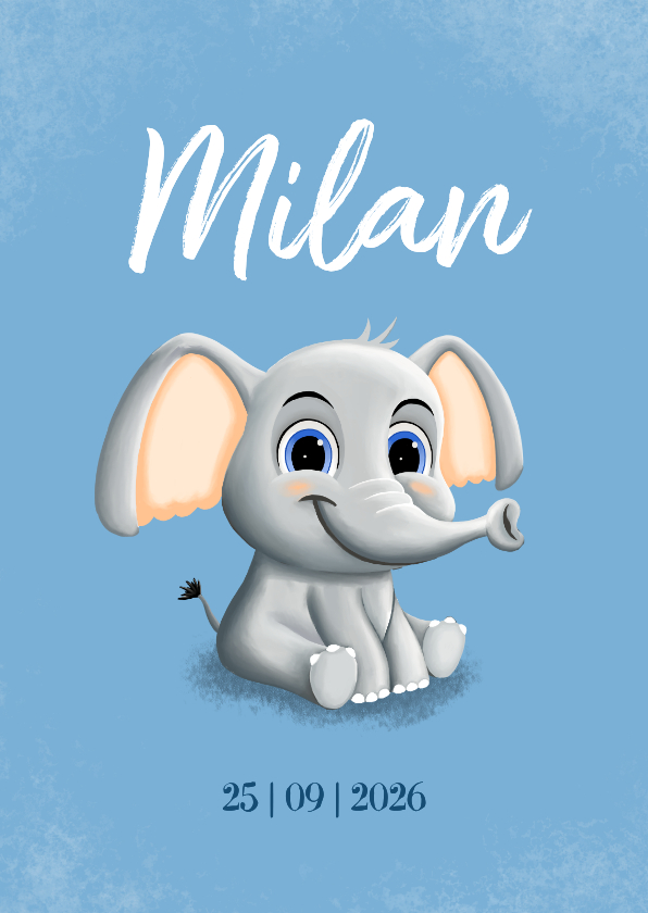 Geboortekaartjes - Schattig geboortekaartje met klein olifantje op de voorkant