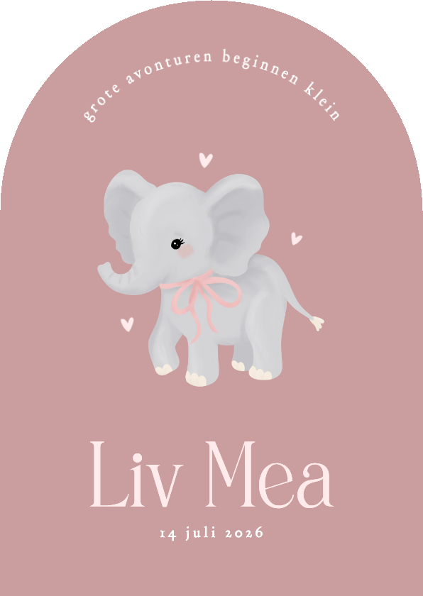 Schattig roze geboortekaartje boog met olifantje meisje - Geboortekaartjes Geboortekaartjes - Schattig roze geboortekaartje boog met olifantje meisje