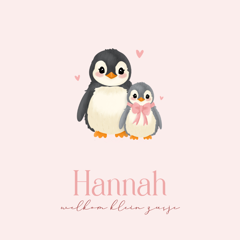 Schattig roze geboortekaartje pinguin een zusje - Geboortekaartjes Geboortekaartjes - Schattig roze geboortekaartje pinguin een zusje