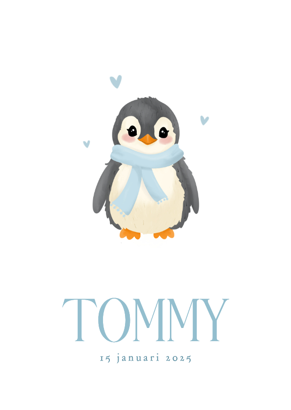 Geboortekaartjes - Schattig wit geboortekaartje met pinguin boogvorm