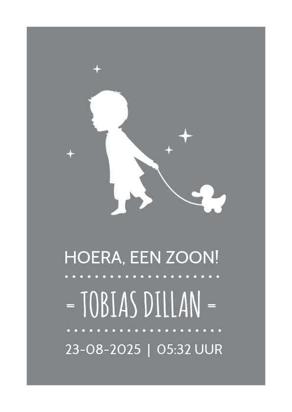 Silhouet jongen trekdier Staand - Geboortekaartjes Geboortekaartjes - Silhouet jongen trekdier Staand
