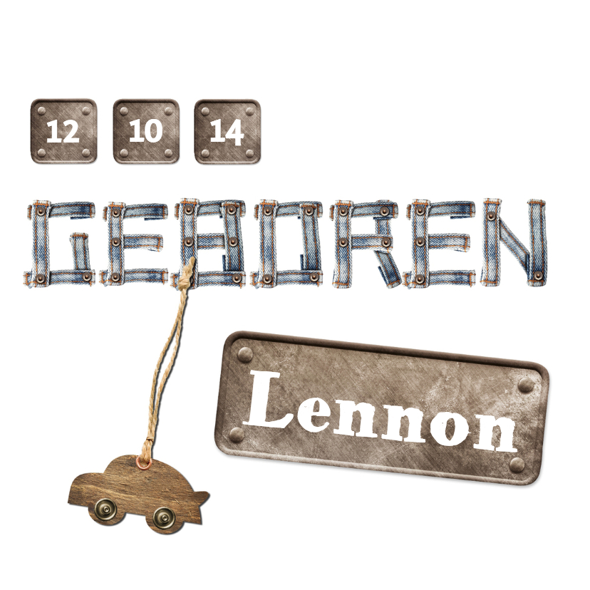 Spijkerstof letters geboortekaartje - Geboortekaartjes Geboortekaartjes - Spijkerstof letters geboortekaartje