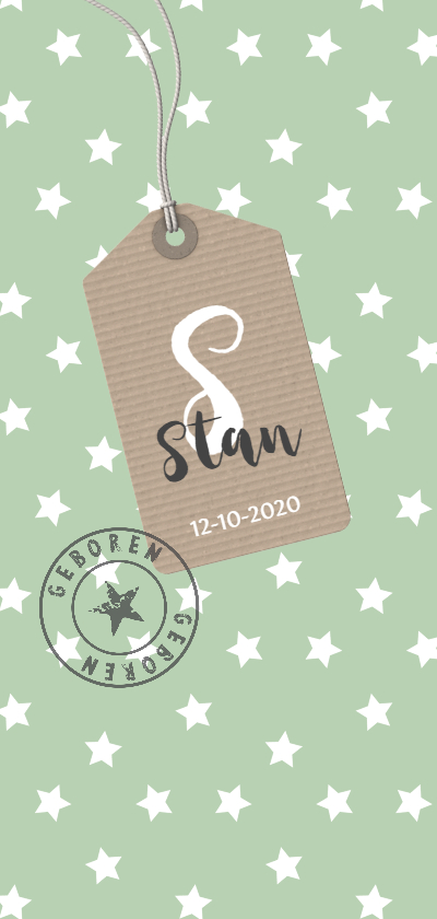 Staand sterren groen - Geboortekaartjes Geboortekaartjes - Staand sterren groen