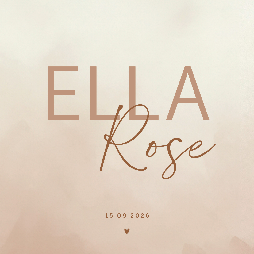 Stijlvol beige geboortekaartje met waterverf structuur - Geboortekaartjes Geboortekaartjes - Stijlvol beige geboortekaartje met waterverf structuur