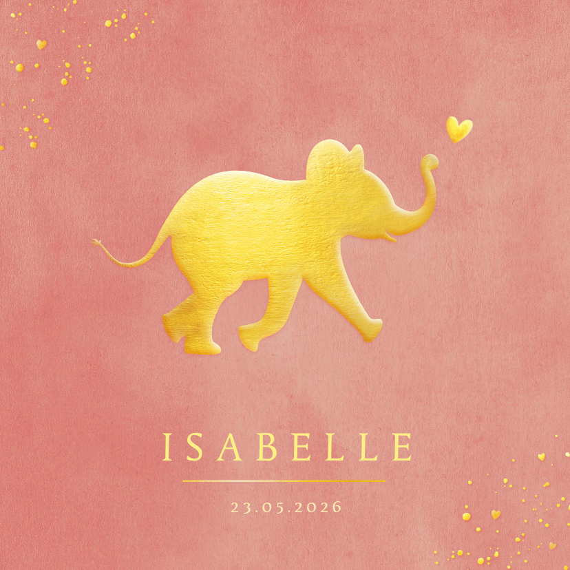 Geboortekaartjes - Stijlvol geboortekaartje met silhouet van olifant in goud