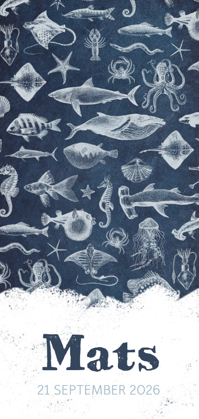 Stoer en hip geboortekaartje zeedieren illustraties - Geboortekaartjes Geboortekaartjes - Stoer en hip geboortekaartje zeedieren illustraties