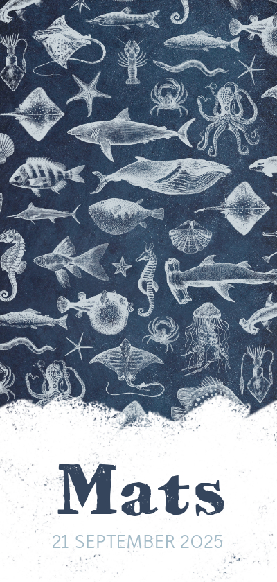 Geboortekaartjes - Stoer en hip geboortekaartje zeedieren illustraties
