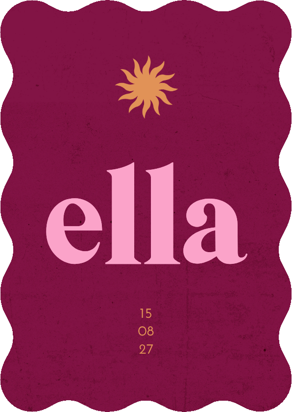 Geboortekaartjes - Stoer geboortekaartje golfend roze met oranje zonnetje