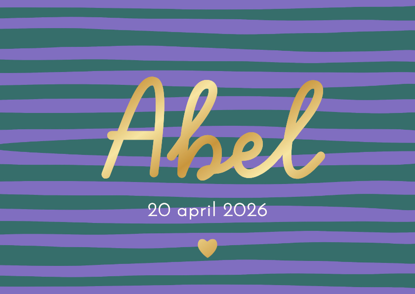 Trendy geboortekaartje kleurrijke streep hartje goud - Geboortekaartjes Geboortekaartjes - Trendy geboortekaartje kleurrijke streep hartje goud