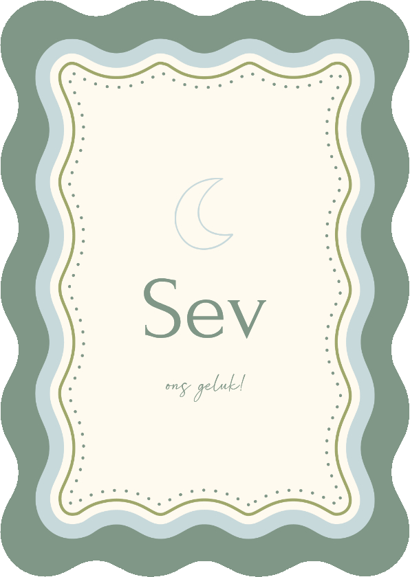 Geboortekaartjes -  Trendy geboortekaartje met golvend kader en maan 