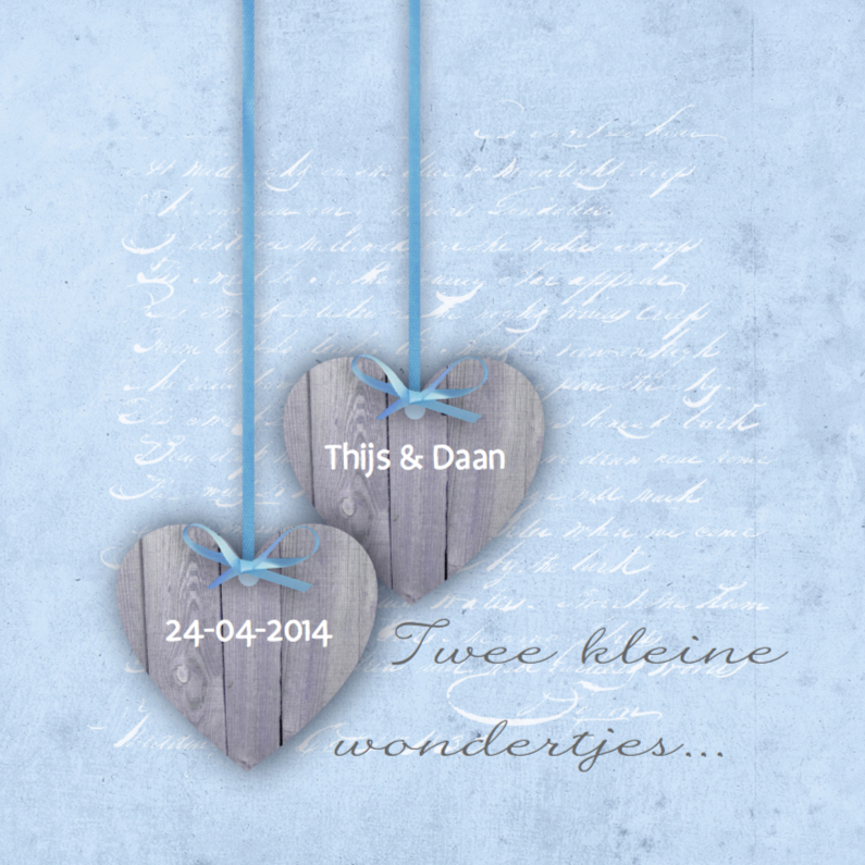 Tweeling Two Hearts Blauw - Geboortekaartjes Geboortekaartjes - Tweeling Two Hearts Blauw