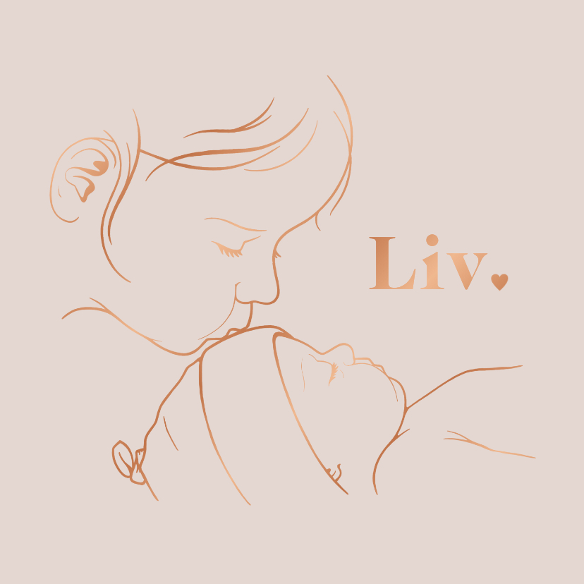 Vierkant lief geboortekaartje zus kust baby koperfolie - Geboortekaartjes Geboortekaartjes - Vierkant lief geboortekaartje zus kust baby koperfolie