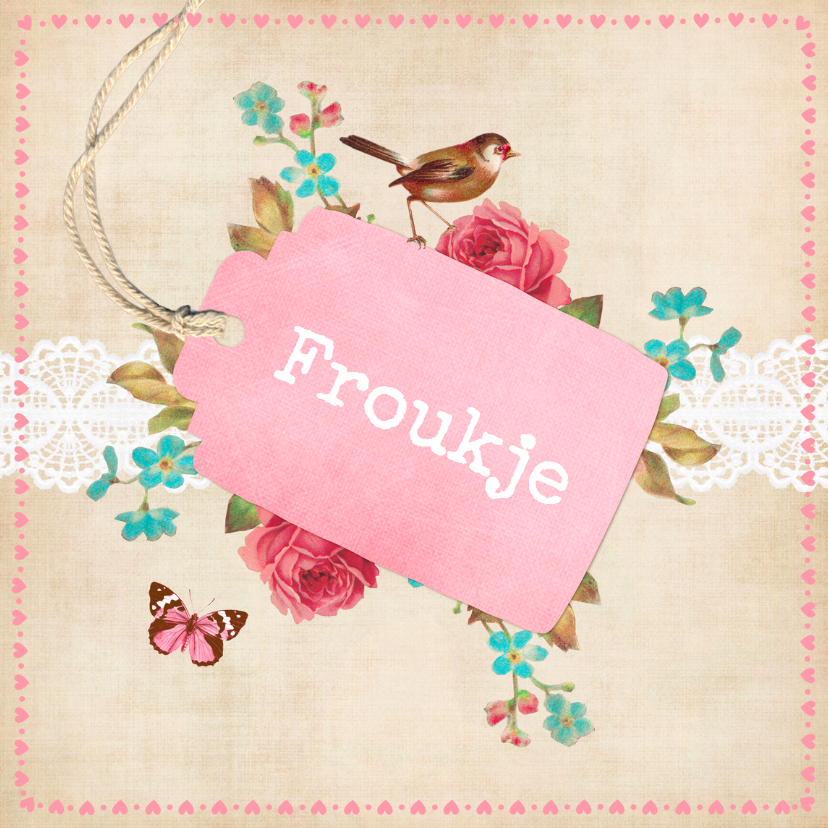 Vintage Geboortekaart Froukje - Geboortekaartjes Geboortekaartjes - Vintage Geboortekaart Froukje