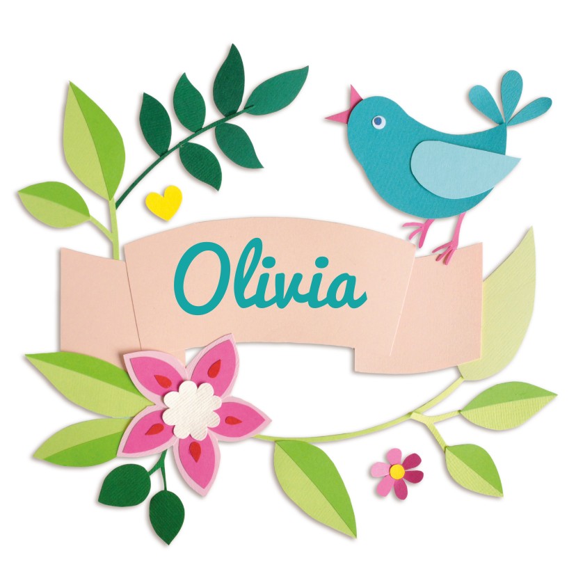 Vogel en bloemen geboortekaartje - Geboortekaartjes Geboortekaartjes - Vogel en bloemen geboortekaartje