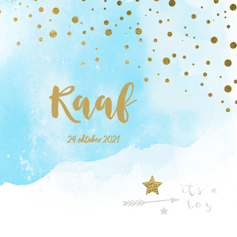 Watercolor confetti geboortekaartje jongen - LO - Geboortekaartjes Geboortekaartjes - Watercolor confetti geboortekaartje jongen - LO