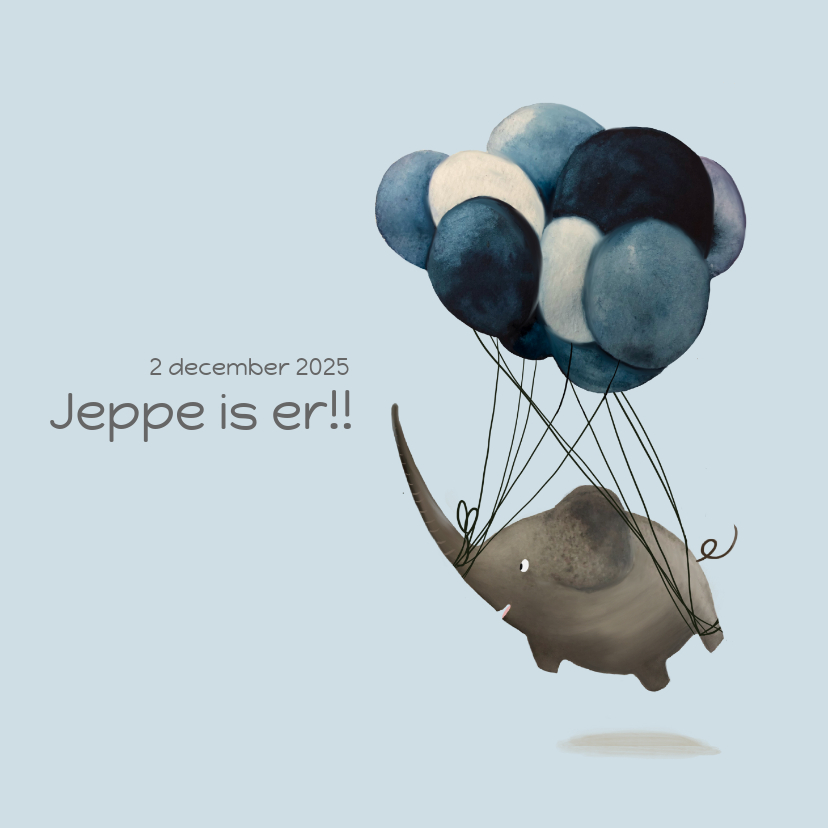 Waterverf geboortekaartje lieve olifant - Geboortekaartjes Geboortekaartjes - Waterverf geboortekaartje lieve olifant