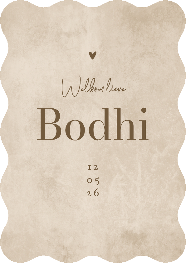 Geboortekaartjes - wave vorm geboortekaartje unisex hartje zandkleur