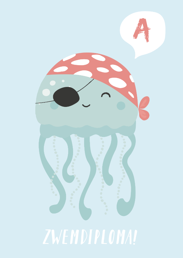 Geslaagd kaarten - Blauwe kaart met octopus gefeliciteerd met je zwemdiploma