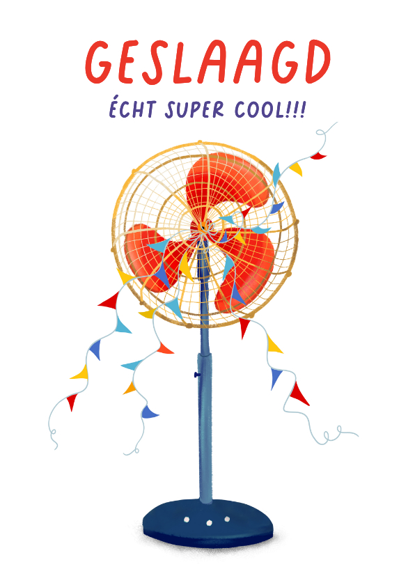 Geslaagd kaarten - Coole geslaagdkaart met ventilator en vlaggetjes