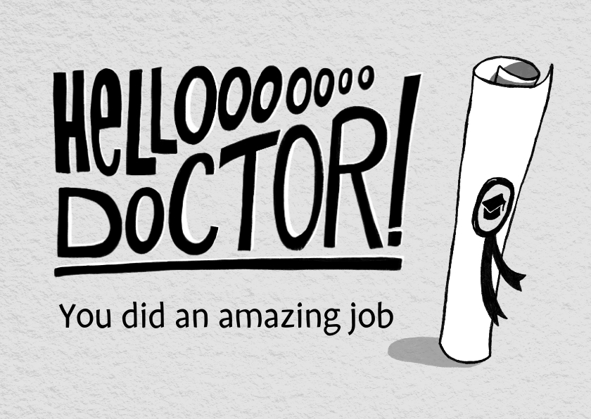 Felicitatie kaart voor een doctoraat met handlettering - Geslaagd kaarten Geslaagd kaarten - Felicitatie kaart voor een doctoraat met handlettering