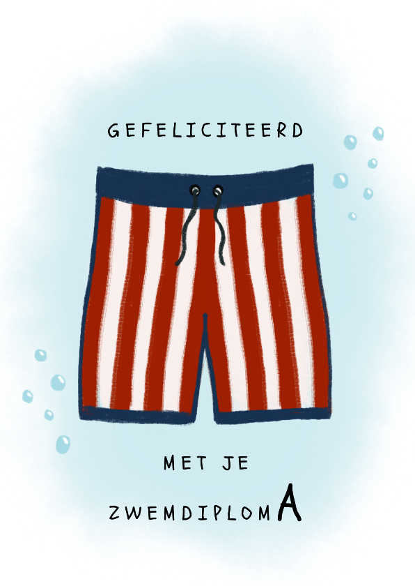 Geslaagd kaarten - Felicitatie zwemdiploma zwembroek
