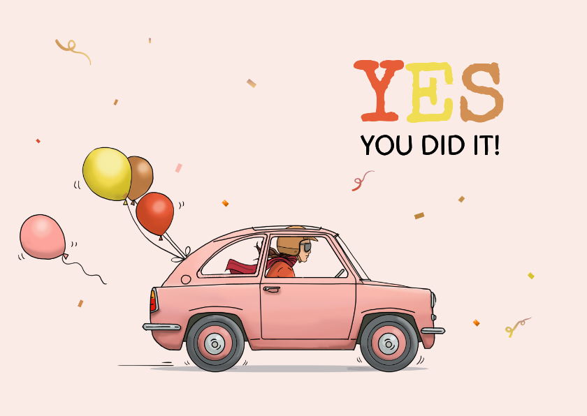 Geslaagd kaarten - Felicitatiekaart geslaagd auto ballon
