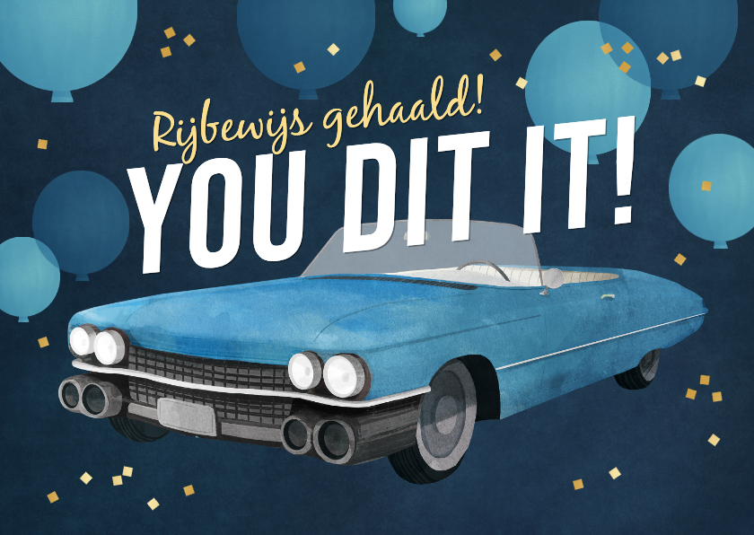 Geslaagd kaarten - Geslaagd autorijbewijs felicitatiekaart oldtimer auto ballon
