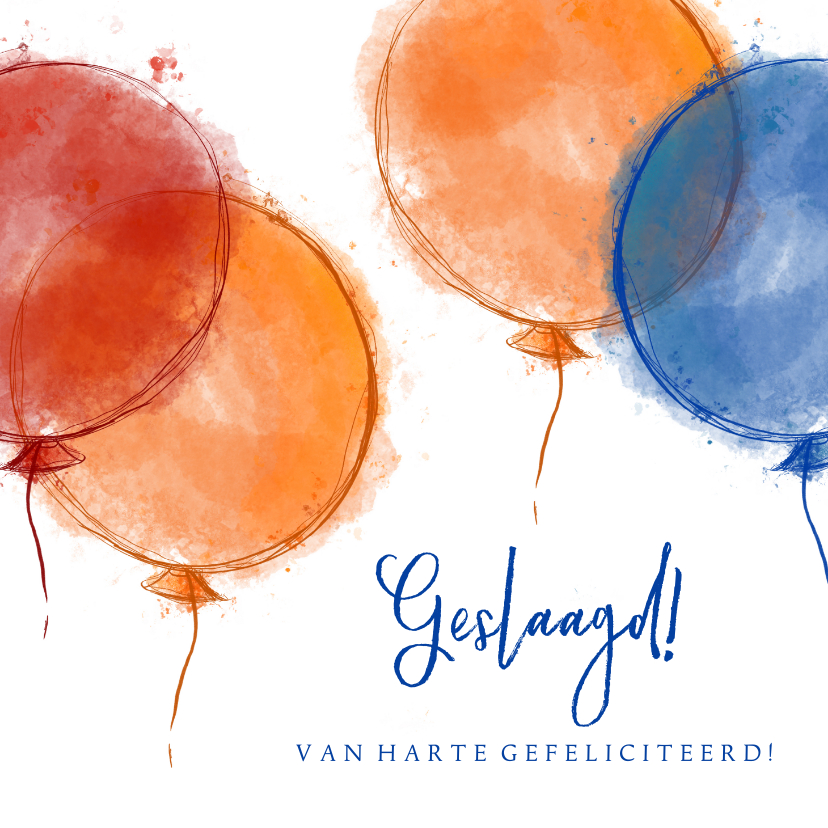 Geslaagd kaarten - Geslaagd! Felicitatie rood oranje blauwe ballonnen 