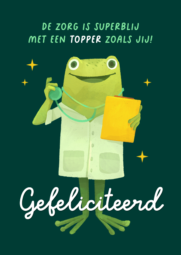 Geslaagd kaarten - Geslaagd gefeliciteerd zorg dokter kikker humor