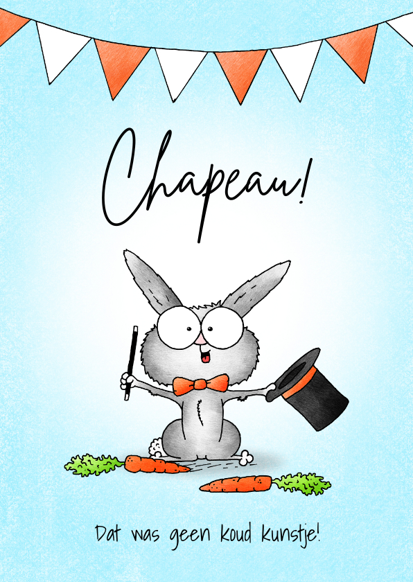 Geslaagd kaarten - Geslaagd kaart lief goochelaar konijntje met hoed - Chapeau!