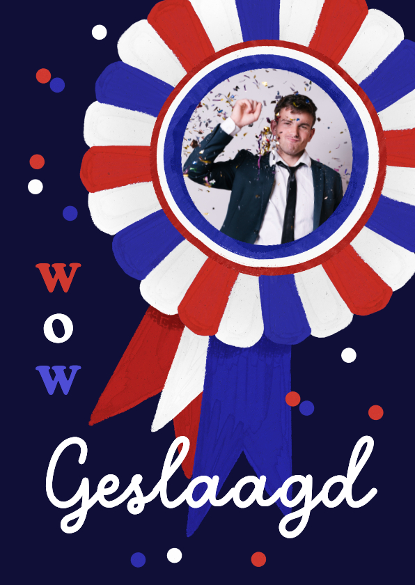 Geslaagd kaarten - Geslaagd kaart lintje confetti wow foto rood wit blauw