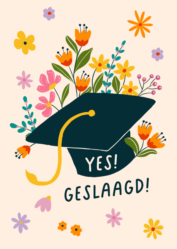 Geslaagd kaart met bloemen uit afstudeerhoed - Geslaagd kaarten Geslaagd kaarten - Geslaagd kaart met bloemen uit afstudeerhoed
