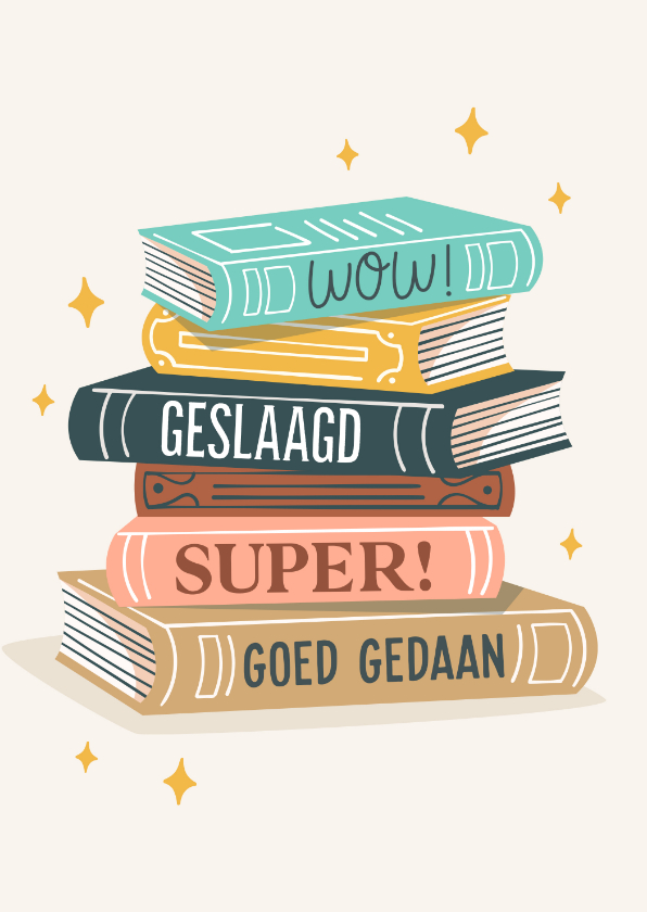 Geslaagd kaart met boekenstapel - Geslaagd kaarten Geslaagd kaarten - Geslaagd kaart met boekenstapel