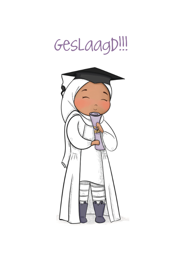 Geslaagd kaarten - Geslaagd kaart met meisje in hijab en diploma