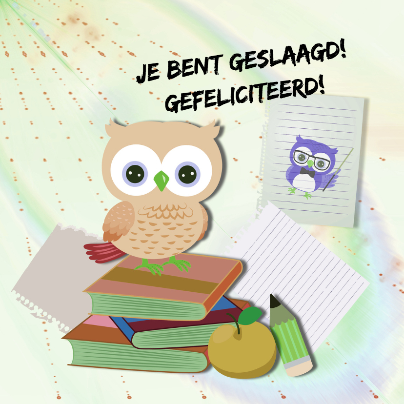 Geslaagd kaart met uil bruin - Geslaagd kaarten Geslaagd kaarten - Geslaagd kaart met uil bruin