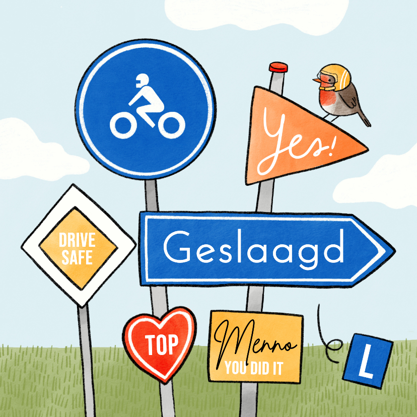 Geslaagd kaarten - Geslaagd kaart motor rijbewijs verkeersborden