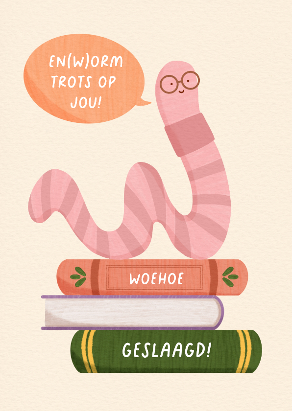 Geslaagd kaarten - Geslaagd kaart school illustratie boekenworm
