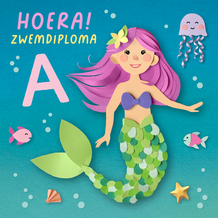 Geslaagd kaarten - Geslaagd kaart zeemeermin zwemdiploma