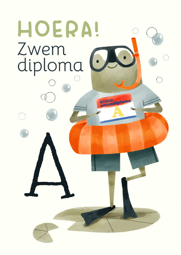Geslaagd kaarten - Geslaagd kaart zwemdiploma A grappige kikker