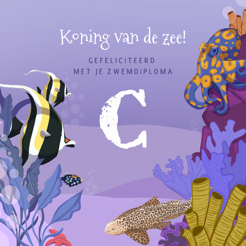 Geslaagd kaarten - Geslaagd kaart zwemdiploma C koning van de zee