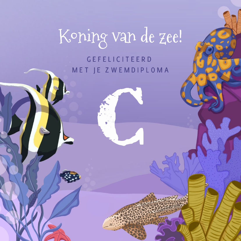 Geslaagd kaarten - Geslaagd kaart zwemdiploma C koning van de zee