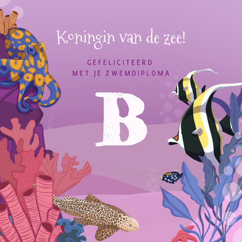 Geslaagd kaarten - Geslaagd kaart zwemdiplomaB koningin van de zee