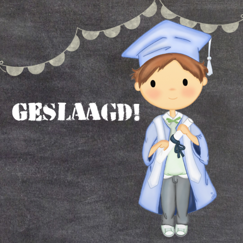Geslaagd Krijtbord Jongen1 - TbJ - Geslaagd kaarten Geslaagd kaarten - Geslaagd Krijtbord Jongen1 - TbJ